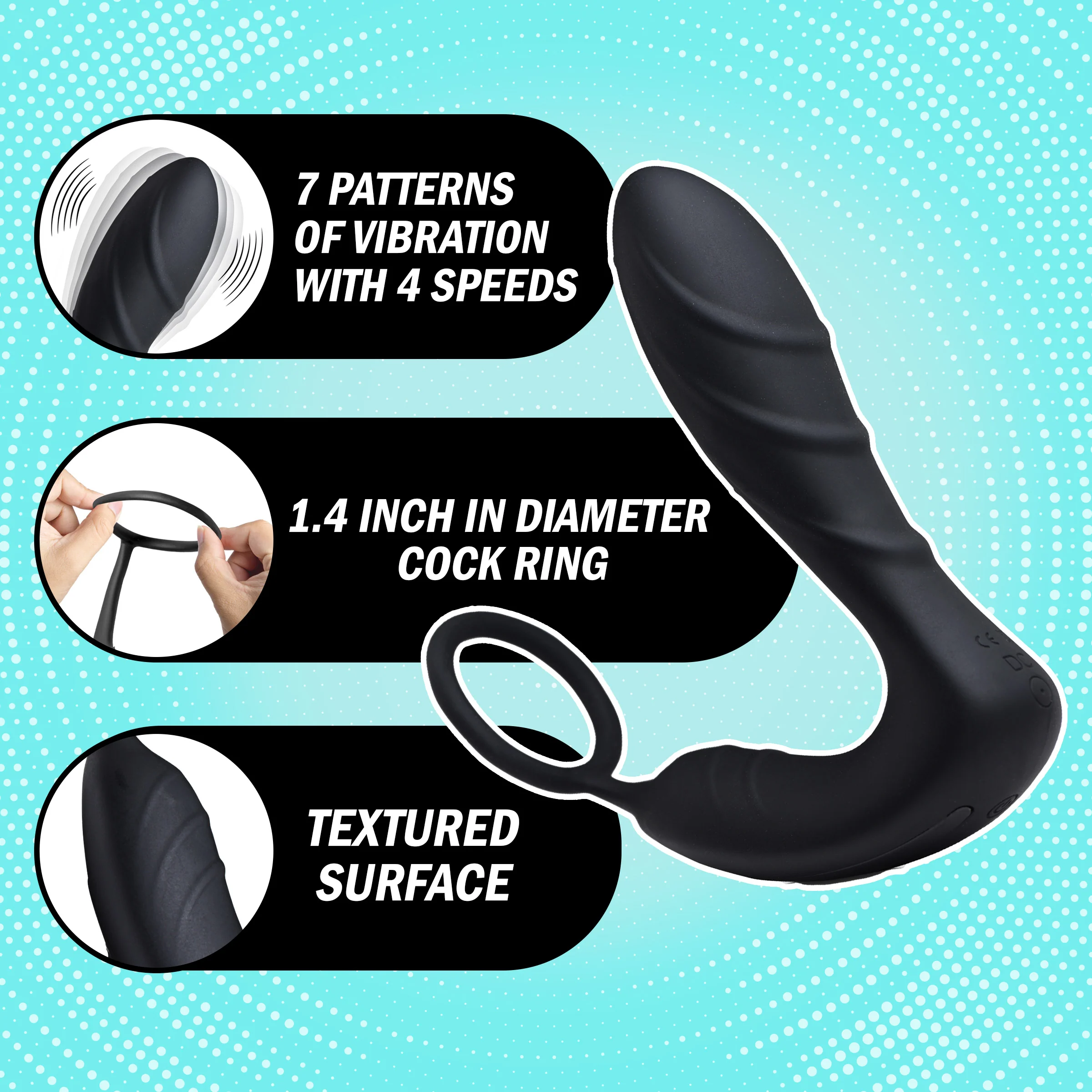 Silicone Prostate Vibrator and Cock Ring w/Remote Control - Image 3