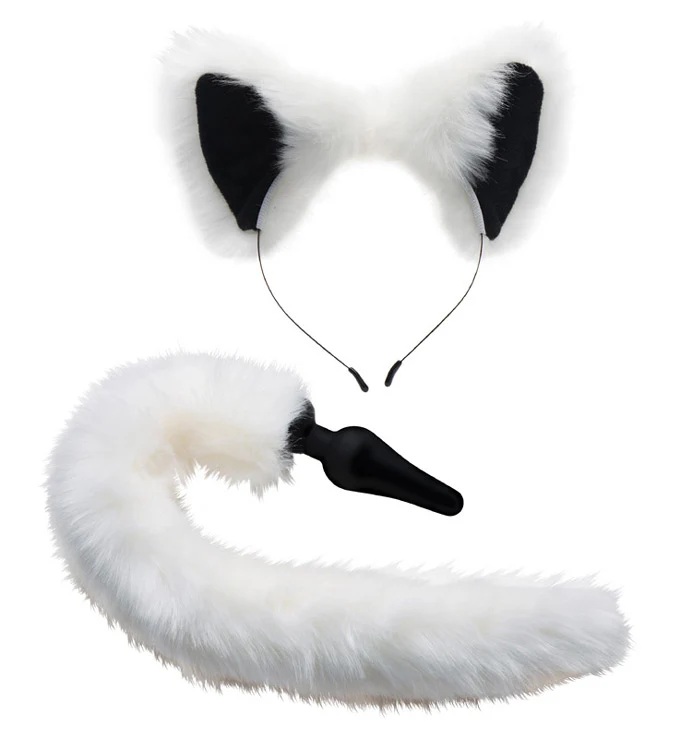 White Fox Tail Anal Plug and Ears Set - Image 4